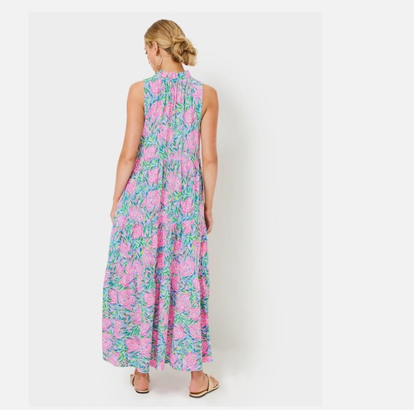 $198 NWT LILLY PULITZER MALONE MAXI DRESS FRENCHIE BLUE PINK TURTLEY IN LOVE L - Picture 3 of 12